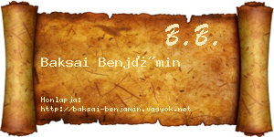 Baksai Benjámin névjegykártya